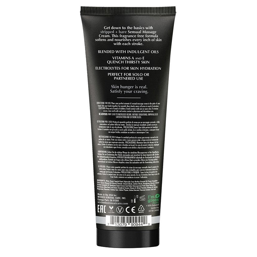 Wicked Sensual Massage Cream-Stripped + Bare Unscented 4oz